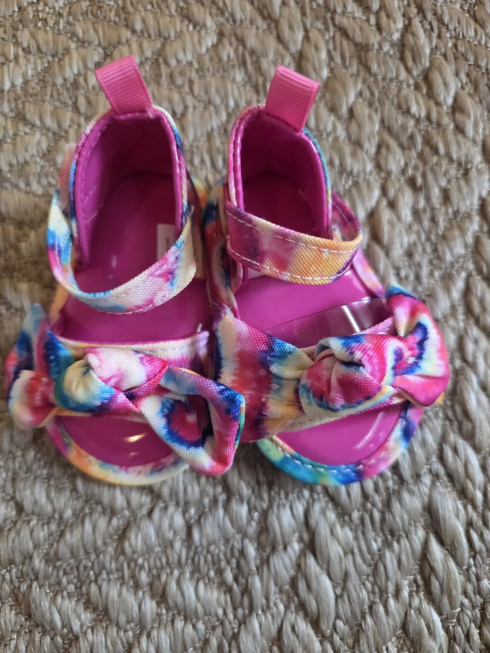Baby Girls' Multicolor Tie-Dye Sandals with Pink Insole Velcro Strap 0-3